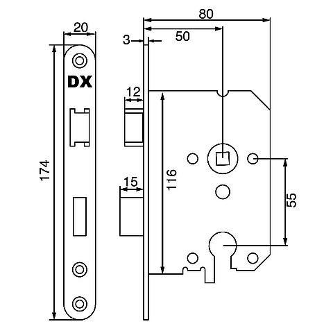 Binnendeurslot DX Dag- en nachtslot PC55 cilinderslot wit afgerond 1200 serie - Afbeelding 2