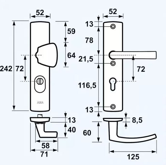 OUTLET AXA Veiligheidsdeurschild S-knop PC72 F1 Aluminium - Afbeelding 2