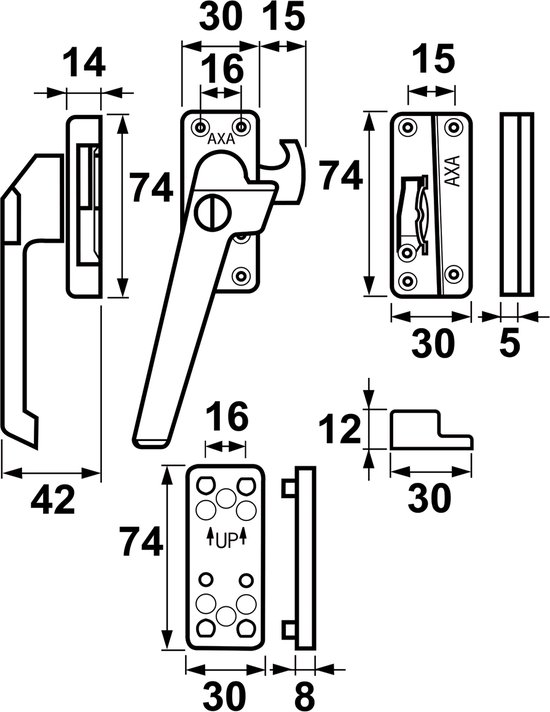 AXA Veiligheids Raamsluiting (model 3319) Aluminium Satin Inox geslepen LD OUTLET - Afbeelding 2