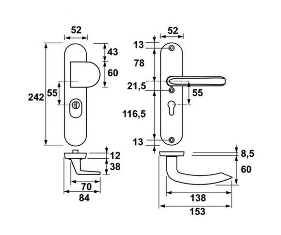 Axa 6635-34-32/bl55 veiligheidsbeslag duwer / Kruk ovaal pc55 / Kerntrek satin-inox skg*** OUTLET - Afbeelding 2