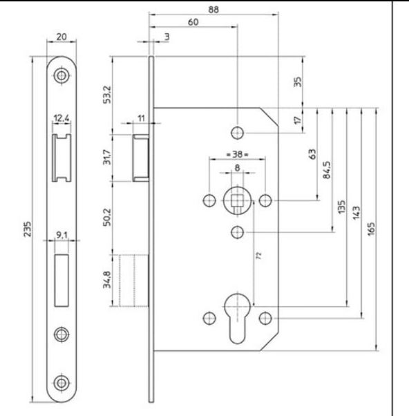 Mauer 8035 Cilinderslot PC72 DM60 DIN LS/RS - Afbeelding 2