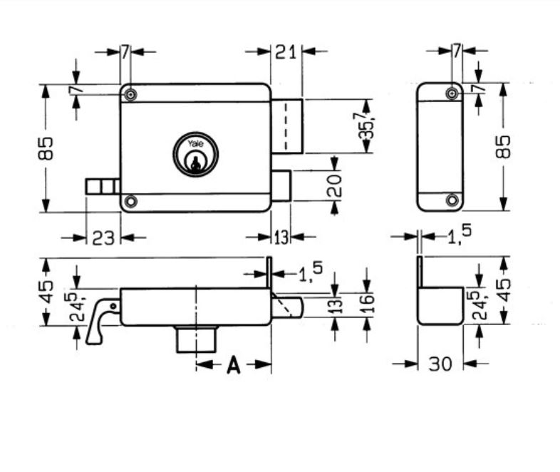 Yale oplegslot 635 DM60 vaste cilinder DR2 DIN Rechts - Afbeelding 2