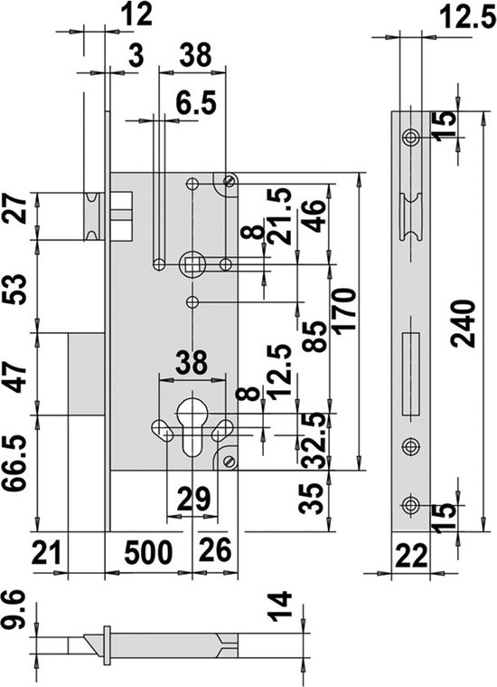 Binnendeurslot Cisa dag- en nachtslot PC85 cilinderslot DM50 messing - Afbeelding 2