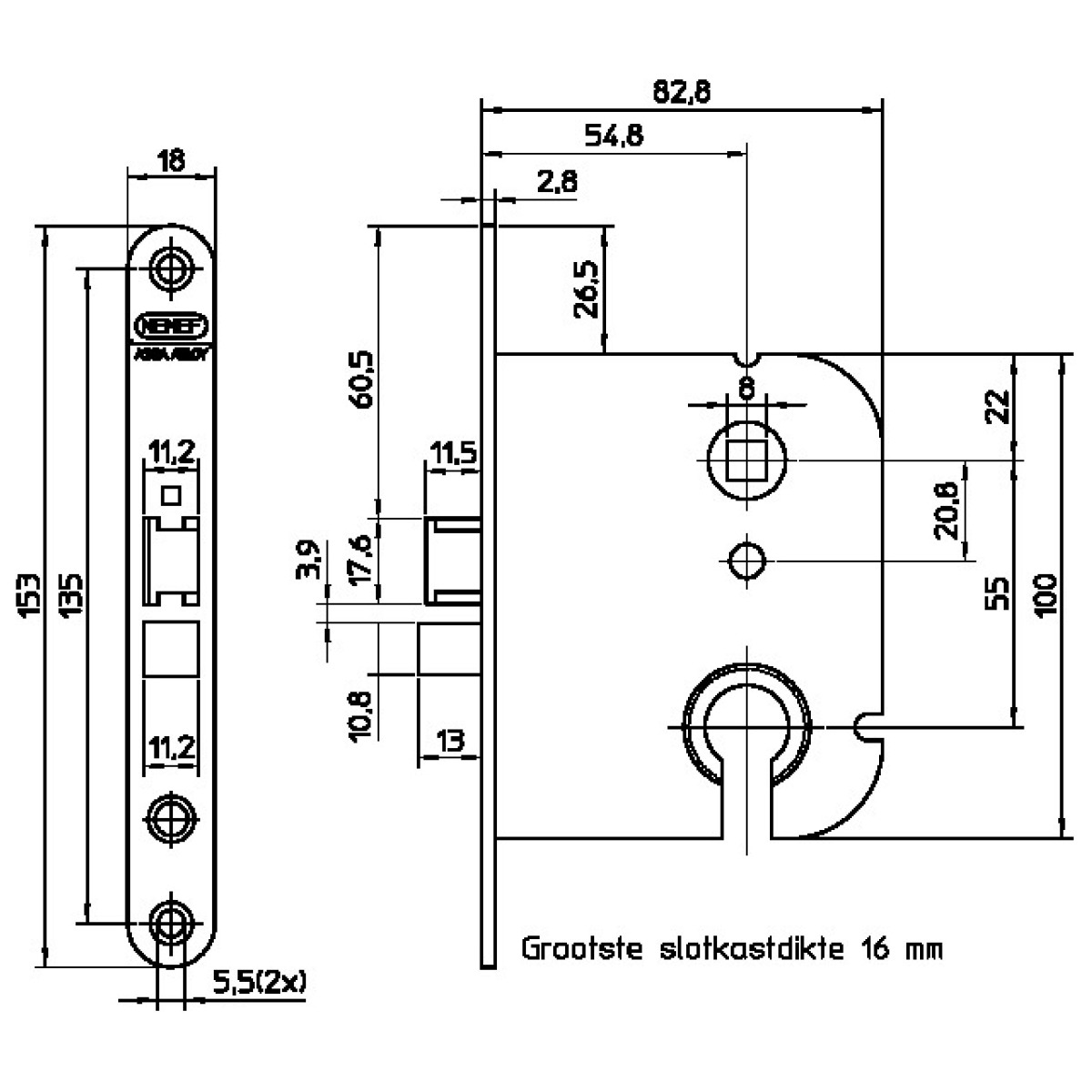 Binnendeurslot Nemef 1449 DM55 PC55 - Afbeelding 2