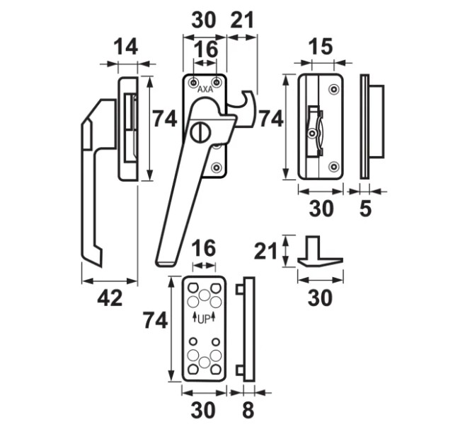 Veiligheids raamsluiting 3319 Linksdraaiend Inbouwsluitkom Aluminium - Afbeelding 2